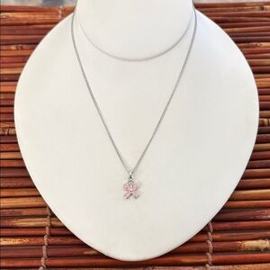 Lia Sophia Silver Necklace with Pink Butterfly Pendant 15”-18” NWT